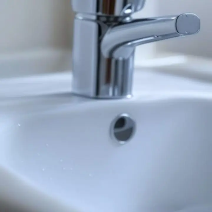 Közelről fotózott modern mosdócsaptelep fényes felülettel