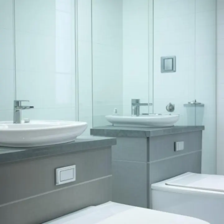 Modern, letisztult fürdőszobai enteriőr víz- és szaniter termékekkel